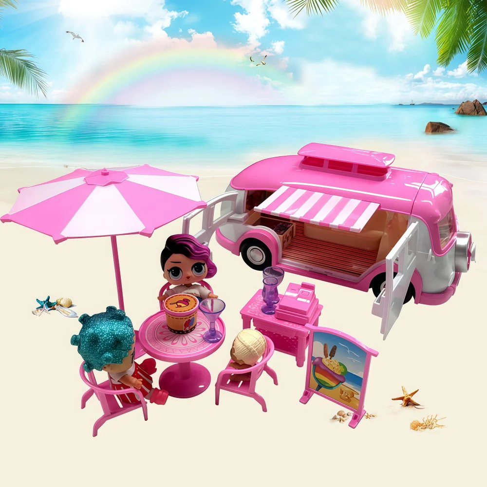 DIY Doll House for LOL Dolls Convertible Picnic Car & Bus Cute Miniatures Dollhouse Birthday Gift for Girls
