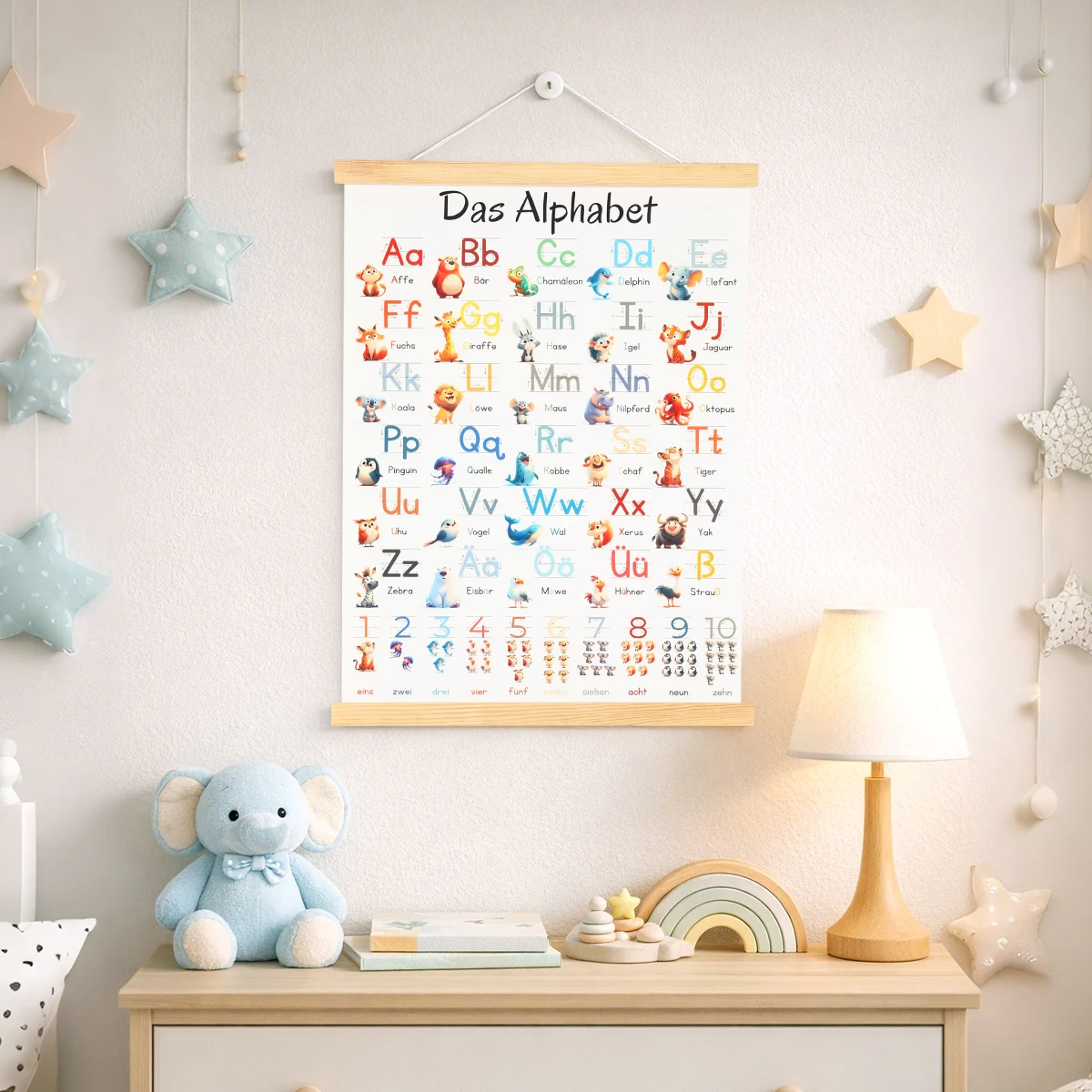 Image of Pädagogisches deutsches Alphabet-Poster, Dekoration für die 1. Geburtstagsfeier, für Zuhause, Kinderzimmer, Klassenzimmer, Wanddekoration, Babyparty-Zubehör