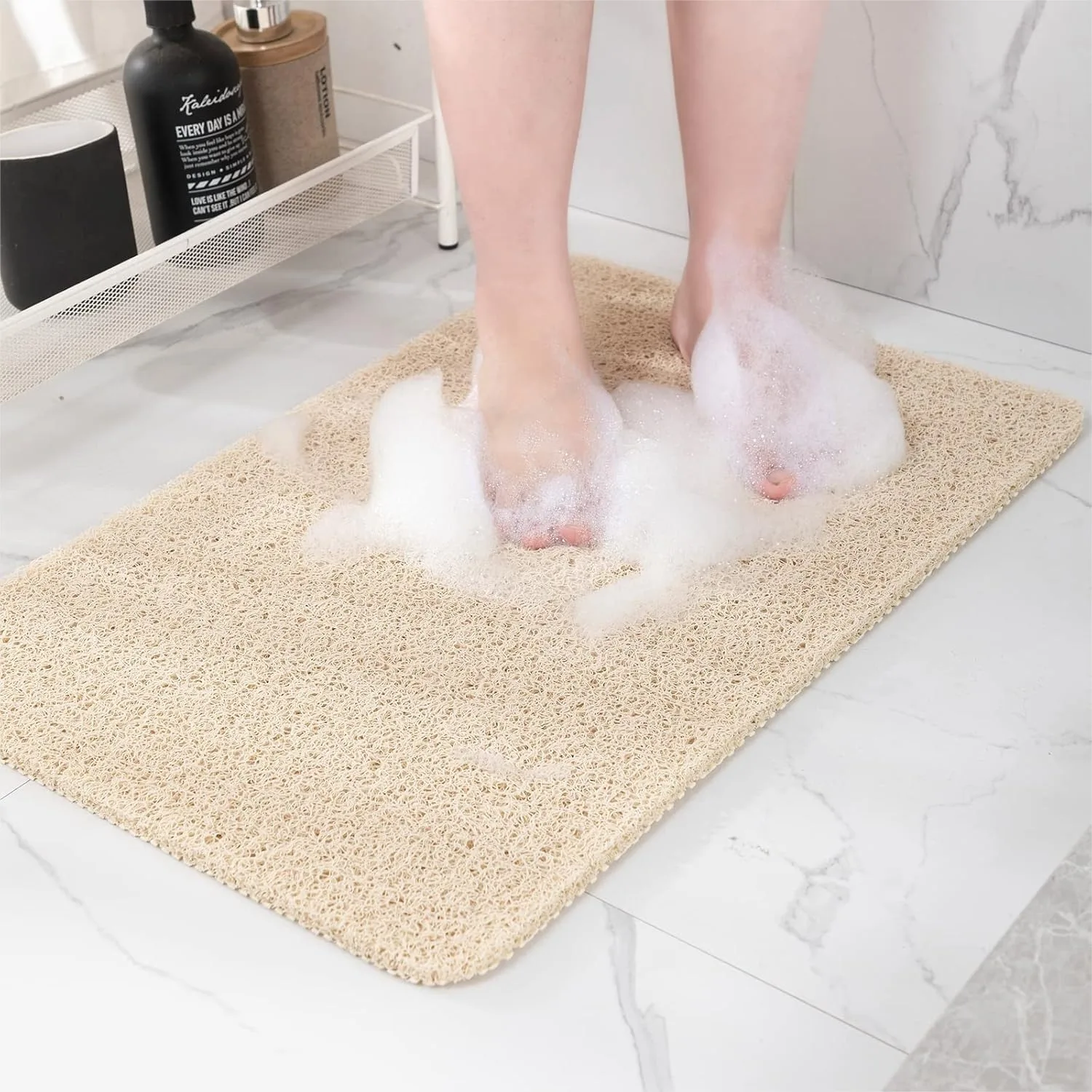 

Non Slip Bathtub Mat, Foot Scrubber Anti Slip Fast Drying Shower Mat for Tub Floor Bathroom Home Kitchen Hotel Beige 24x16