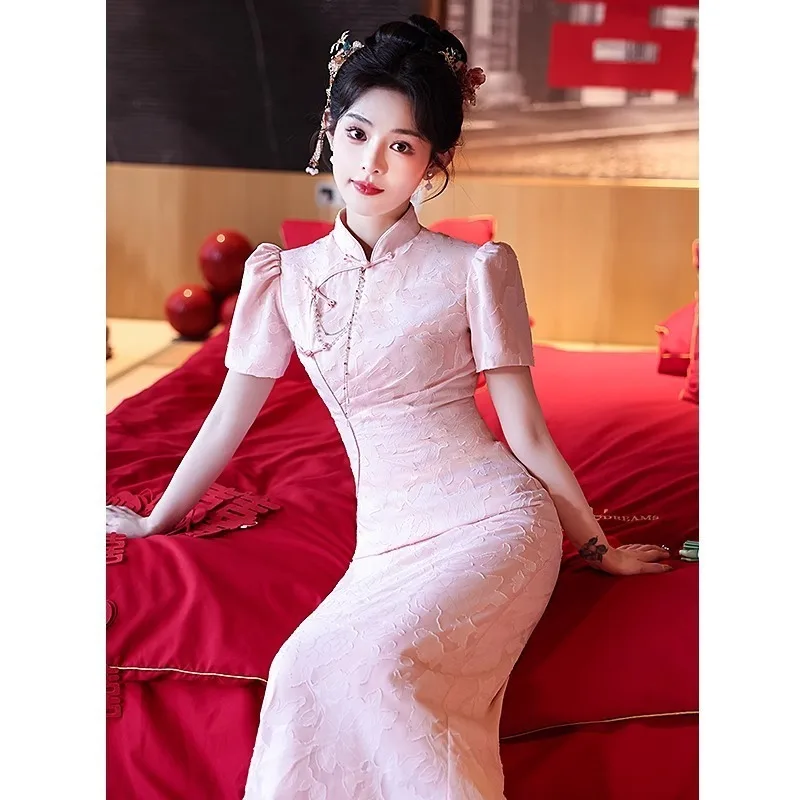 

Engagement Dr Women's New 2024 Retro Chinese Sle Wedding Dr Toasting Suit Post-Wedding Small Gift Dr