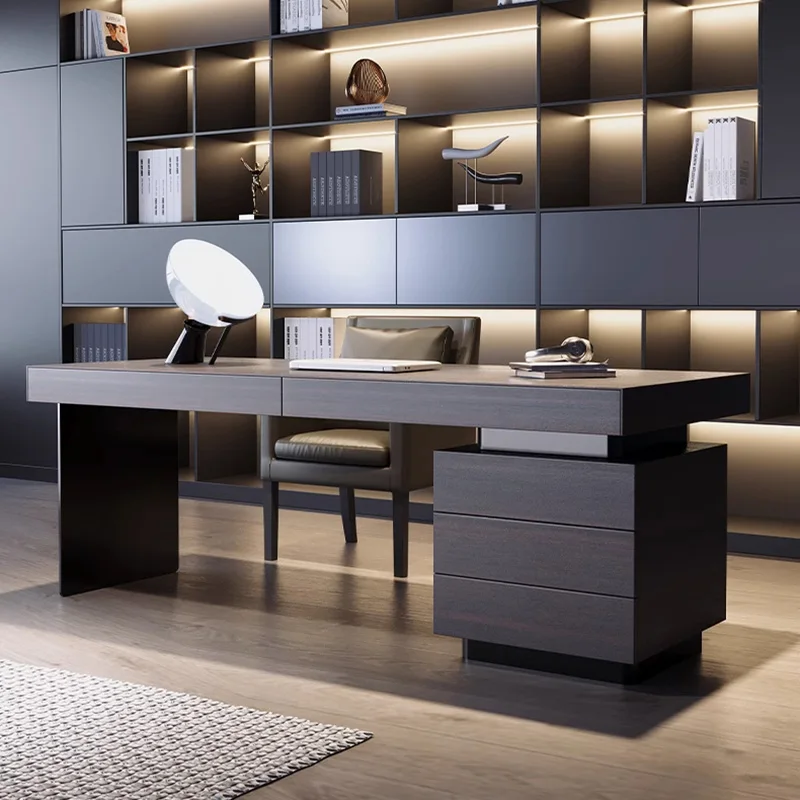 

Современный деревянный стол с выдвижным ящиком и шкафом для хранения, ножками из нержавеющей стали, письменным столом для домашнего офиса или кабинета