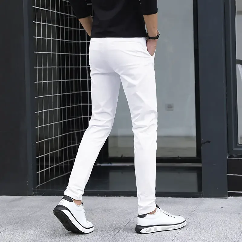 Men\'s Pure White Pants Slim Fit Business Pants for Men Suit Pants Ankle Length Summer Autumn Formal Leisure Suit Trousers  L79