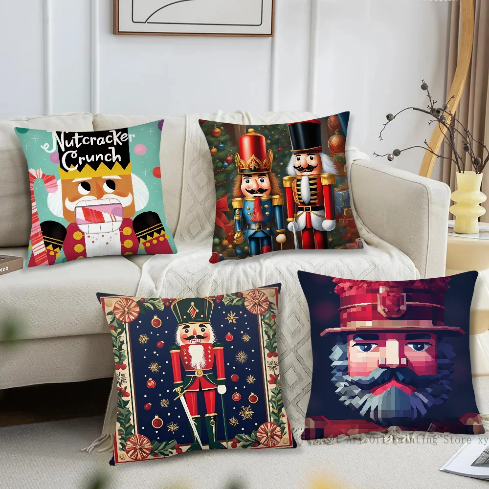 Nordic Nutcracker Soldier Toy Pillow Case Fashion Square Pillowcase Bedroom Sofa Room Ins Decoration Leisure Cushion Cover 40x40