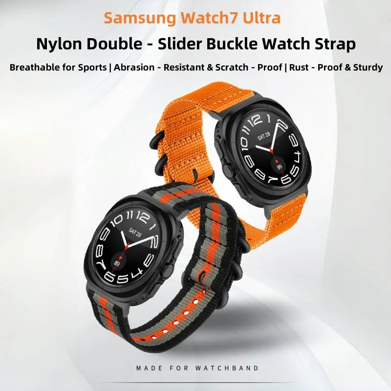 Nylon Sports Smart Watch Strap 22mm for Samsung Galaxy Watch 7/8 Ultra and Watch 8 Wristband