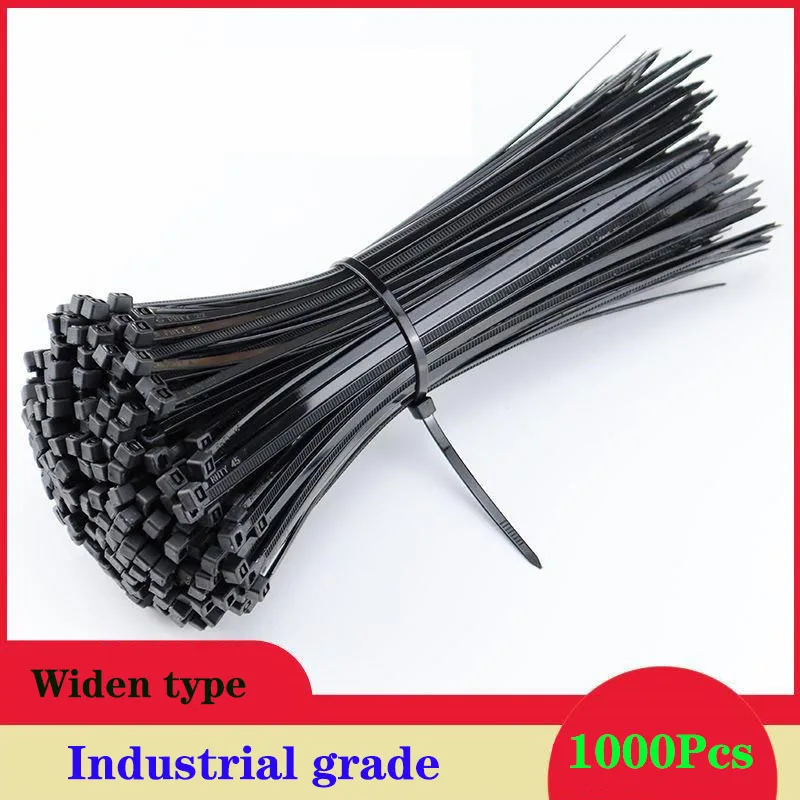 1000/500/250/200pc Black Nylon Cable Ties Self-locking Snaps Strong Widen Plastic Industrial Cables Tie Wire Fixing L 80mm-400mm