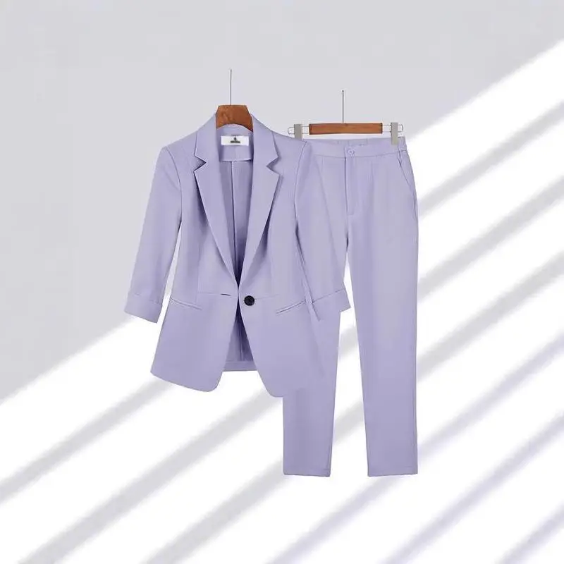 

Женский костюм больших размеров, комплект из двух предметов, женский брючный костюм для профессиональной карьеры, длинные брюки из полиэфирного волокна