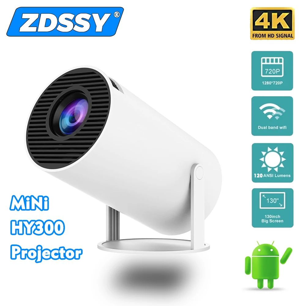 Проектор HY300 PRO 4K Android 11 Dual Wifi6 120ANSI Allwinner H713 BT 1080P 1280*720P домашний кинотеатр наружный проектор