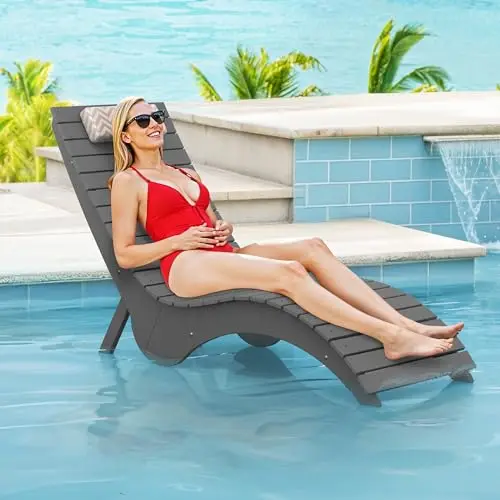Pool Lounge Chairs with Headrest, 8-10 Shallow | Aquacurve HDPS Anti-Floating Fade Resistant, 330lbs Capacity, Outdoor