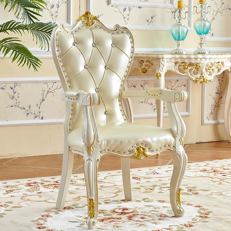 European Solid Wood Chair Princess Desk Chair Leather American Simple Home Backrest Comfortable Dining Chair Armchair view 6