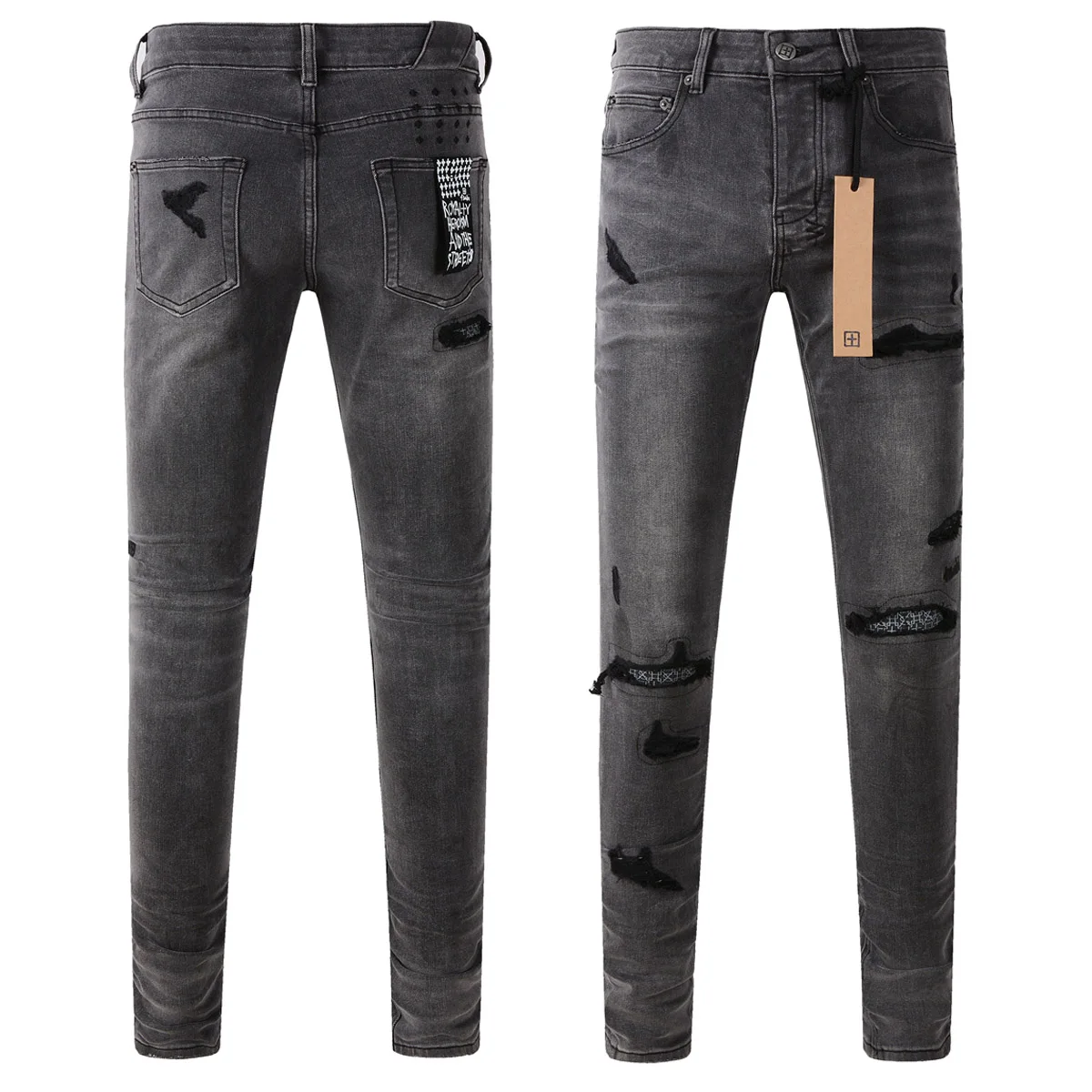 Black Gray Fashion Men KSUBI Jeans Cross Brand High Street Hole Trend Low Rise Skinny Denim Pants Ripped Frayed Trousers 3010