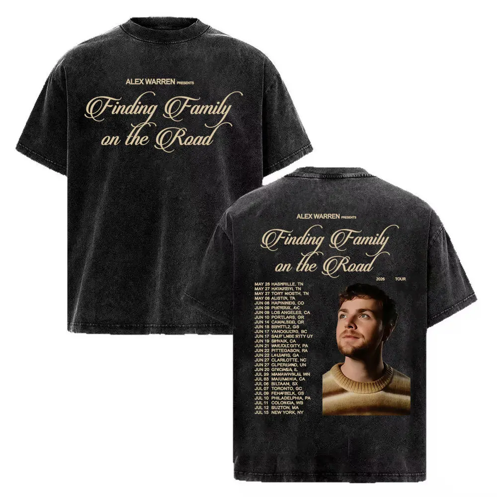 Alex Warren Finding Family on The Road 2026 World Tour T-shirts Men Women Fashion Harajuku Street T Shirt Vintage Washed T-shirt