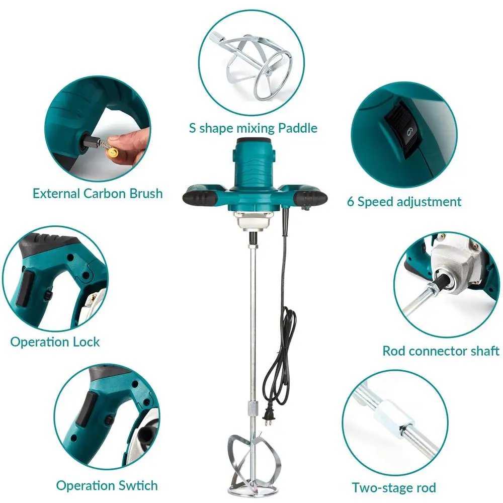 Handheld Cement Mixer with 2300W Motor 6 Speed Paint Mixer Mixing Concrete and Thinset