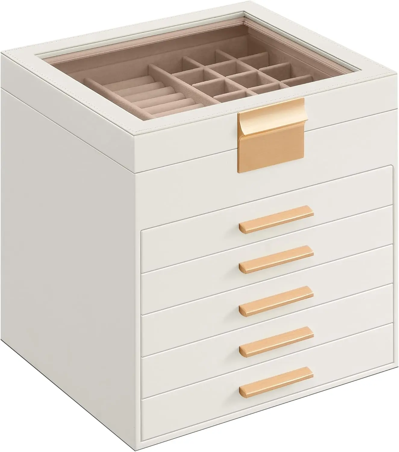 

Jewelry Box with Glass Lid, 6-Layer Jewelry Organizer, 5 Drawers, for Big and Small Jewelry, Jewelry Storage, Modern Style