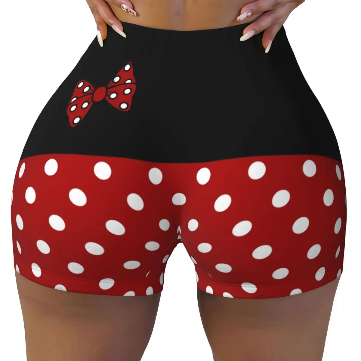 Custom Diy Cute Cartoon Minnie Character Biker Running Gym Shorts Women Athletic Workout Yoga Shorts