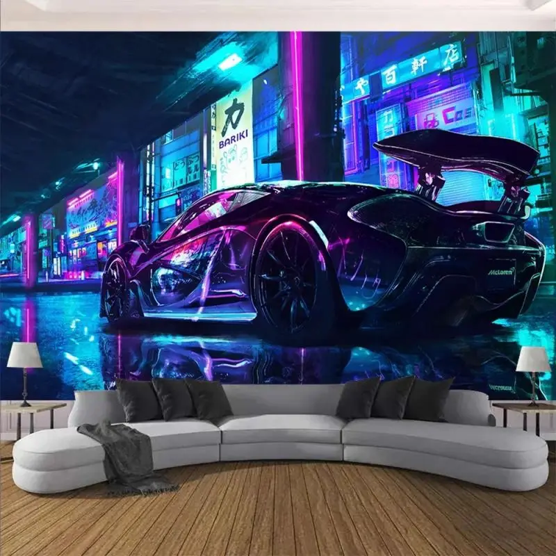 

VIKAMA Cyberpunk City Tapestry Neon Samurai Night Landscape Wall Hanging Modern Art Decor for Gaming Room Living Room