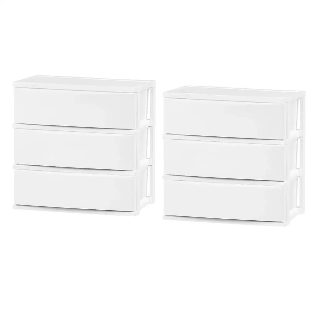 3 Drawer Plastic Storage Organizer Unit Bedroom Living Room Set of 2 White Wide Versatile Durable Clutter-free Easy Assembly