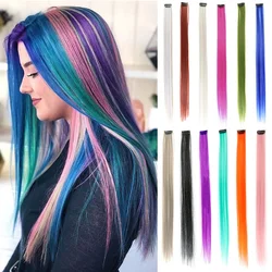 Synthetic Colored Clip In One Piece Straight Colorful Rainbow Hair Extensions 22 Inch Hairpieces