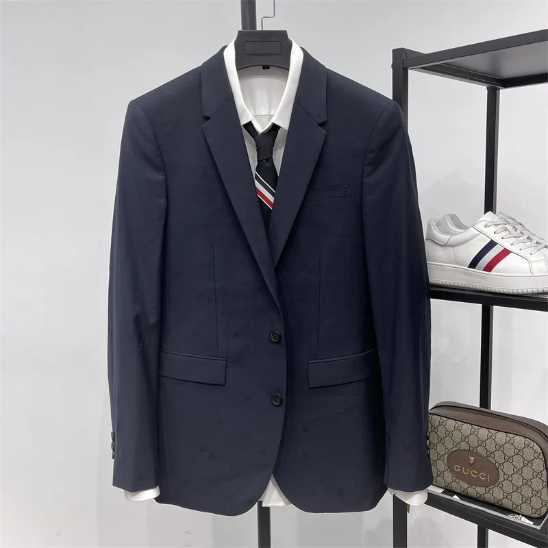 

Ele Slim Fit Pure Woolen Men's Suit k Blue Single Row Double Button Faionable Urban Sle Casual Long Sve Suit