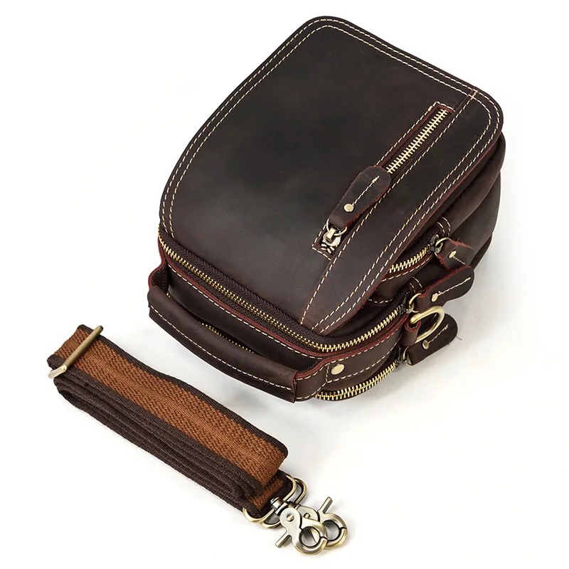 Wholesale Genuine Leather Vintage Waist Bag Large Capacity Small Crossbody Bag Multi-Functional Shoulder  Crossbody Casual Bag