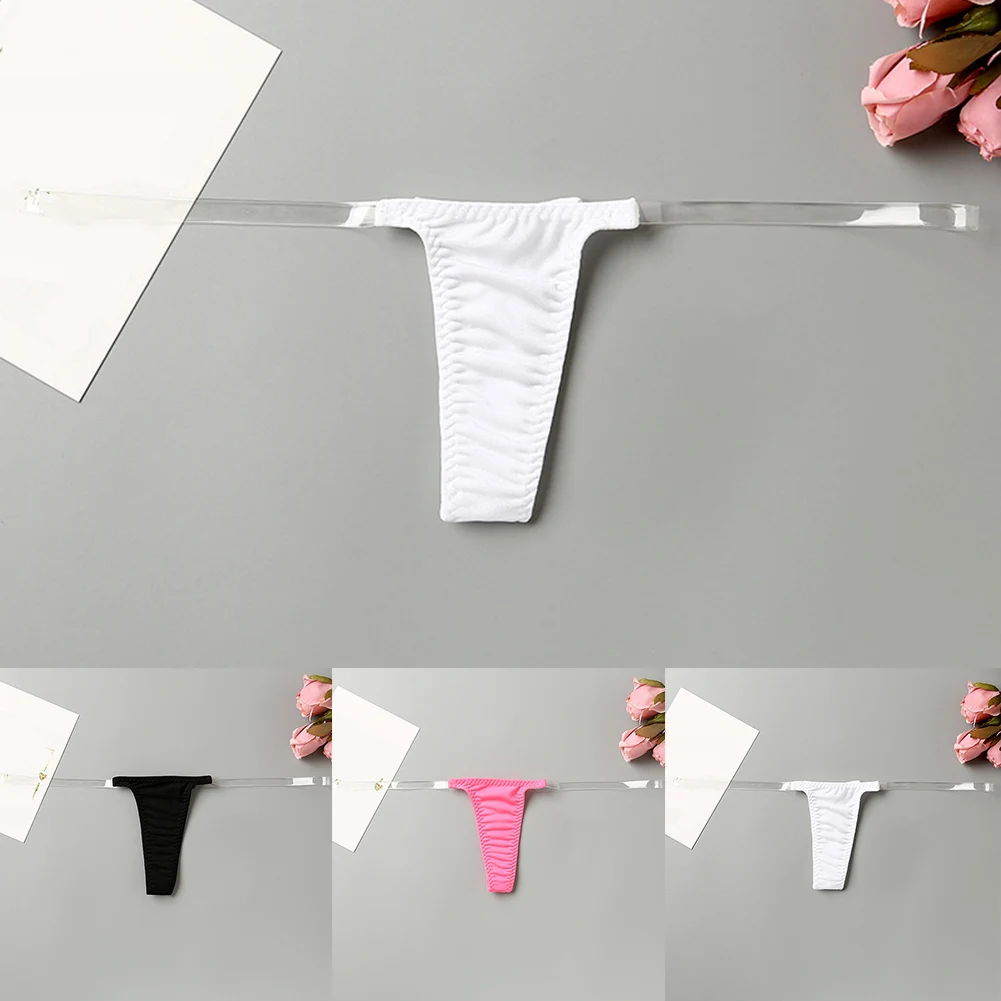 Womens TBack Sexy Low Rise Thin Straps Silky Ice Silk Simple Basic Underwear Transparent G-string Underwear Hot Girl Erotic Pant