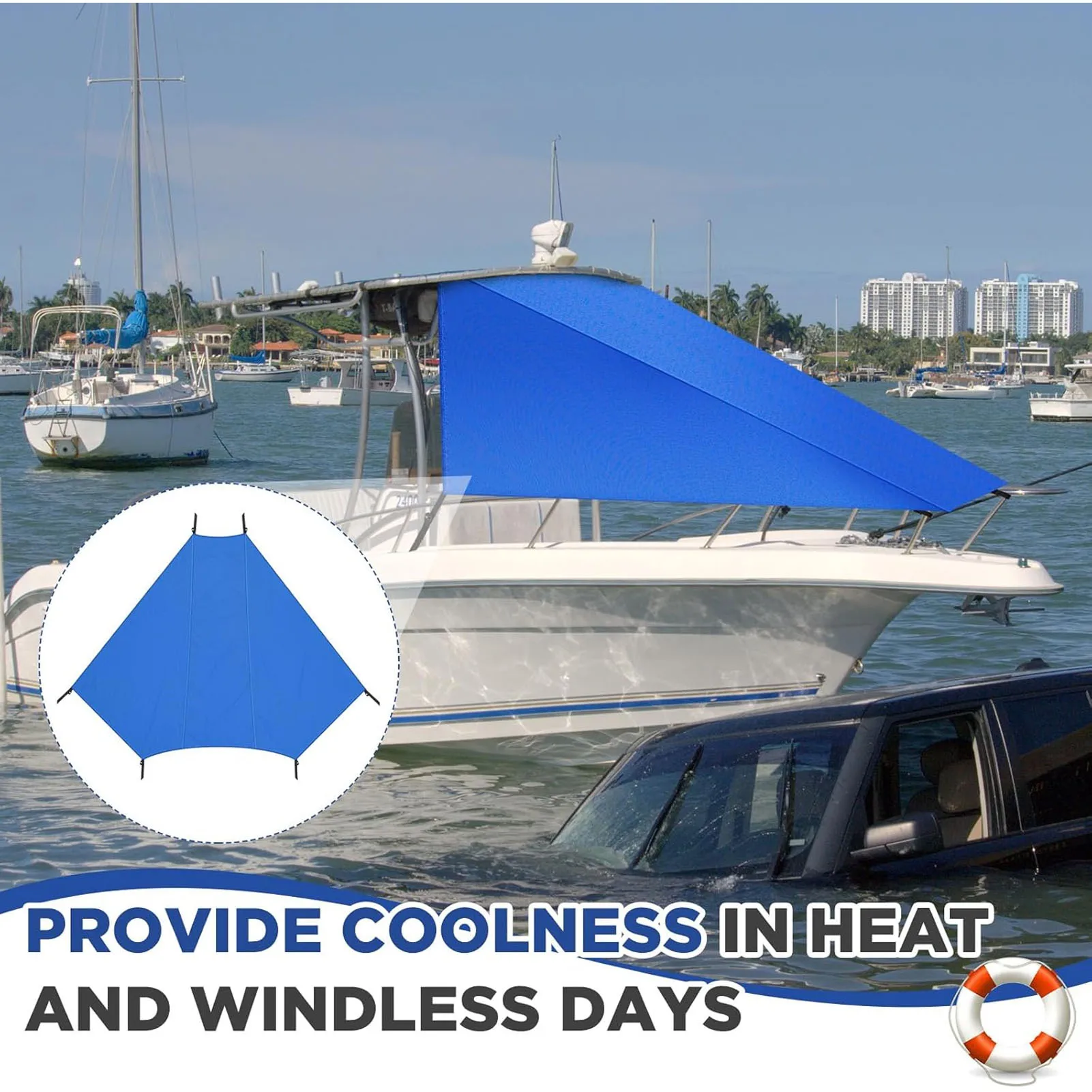Boat T Top Bow Shade 600D Oxford Fabric Waterproofing Wind Proof Boat T Top Cover Sun Shade for Beach Travel Camping