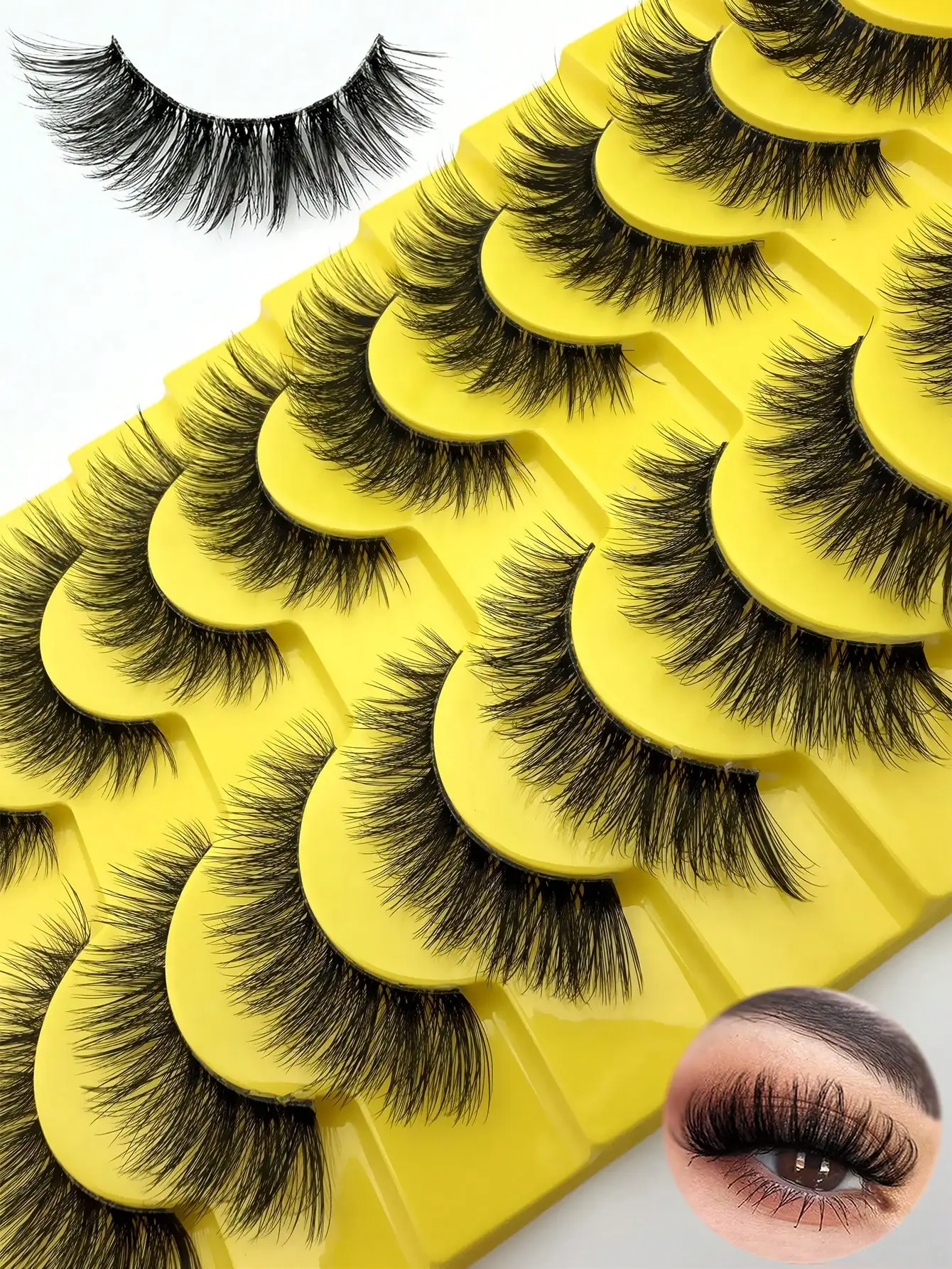 10 Paar Katzenaugen-Kunstwimpern aus Nerzfell, natürlich flauschig, 3D, dick, gewellt, wie Wimpernverlängerungen, Set – Detail 1