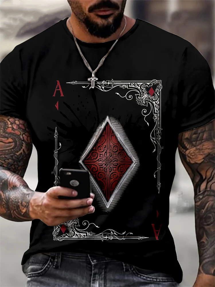 Summer Men's T-Shirt Oversized T-Shirt Retro Short Sleeve Fashion American Poker Letter 3D Print Harajuku Street O-Neck T-Shirts
