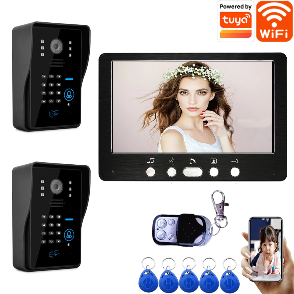 

7inch WIFI Video Intercom For Apartment Wire Video Doorbell Camera 1080P with Password and RFID Unlock Tuya