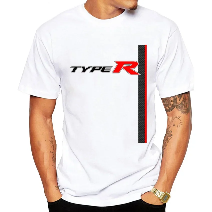 Classic Civic Type R T-shirt, new summer men\'s short sleeved Jdm Legends printed T-shirt, hip-hop boy casual top, sports car whi