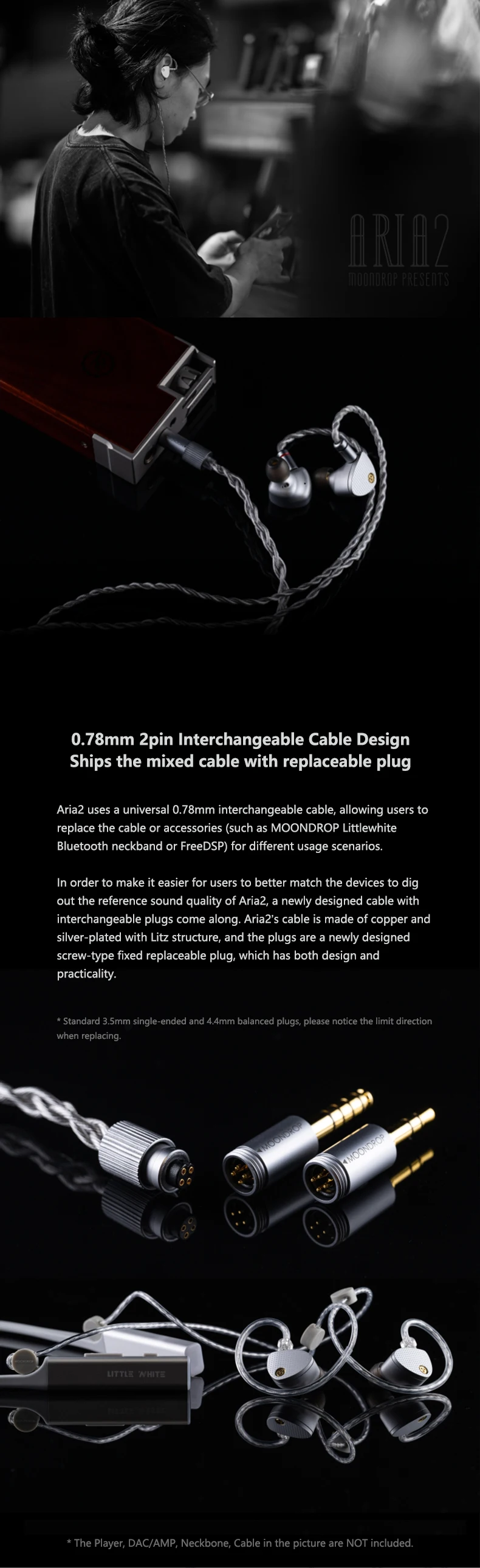MoonDrop Aria 2 Ohrhörer, leistungsstarke dynamische IEMs mit LCP-Membran, 3,5/4,4 mm Ohrhörer, 0,78 2-Pin ARIA2 Ohrhörer – Detail 10