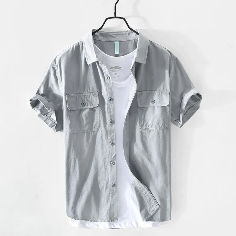 

Retro Japanese Workwear irt Men's ort Sve Loose Casual Thin Cotton Summer Casual Top Double ket irt f Sve