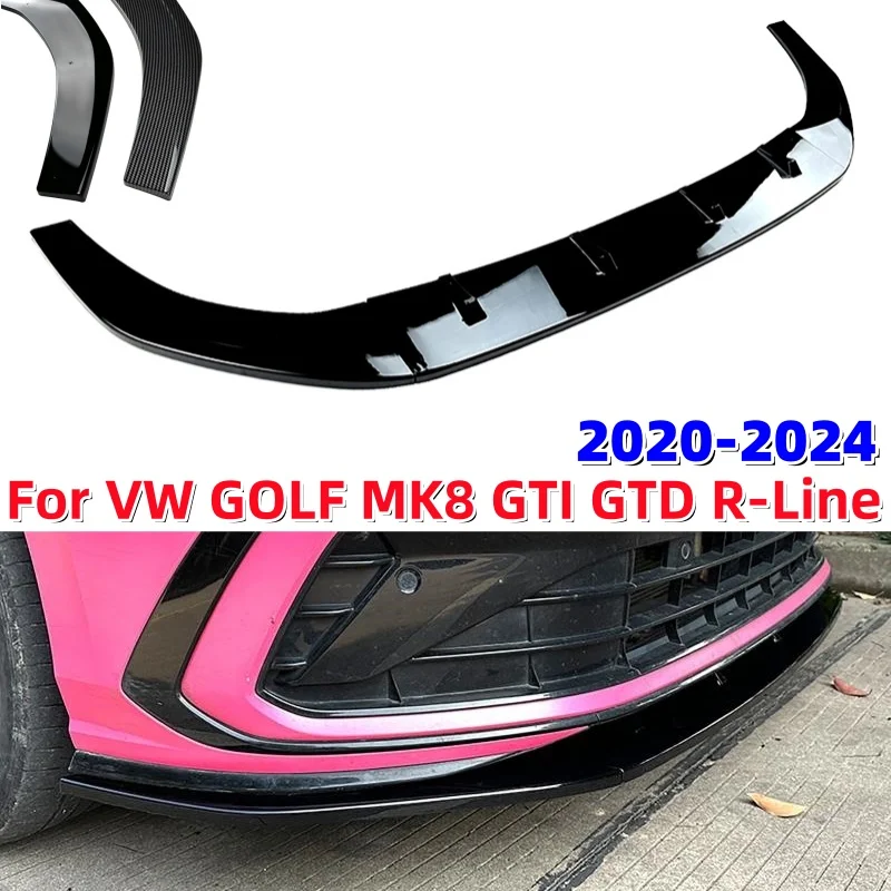 

3Pcs Car Front Bumper Lip Diffuser Spoiler Kit For VW GOLF MK8 GTI GTD R-Line 2020-2024