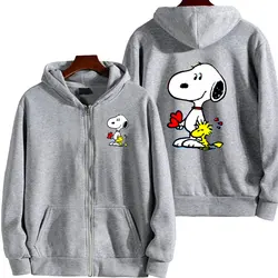 Women Zipper Hoodie Snoopy Cartoon Anime Spring Autumn Men Oversized Sweatshirt 2024 New Fashion Gray Couple Jackets Coats