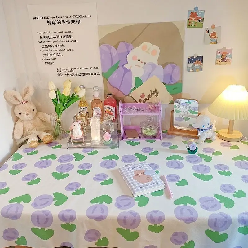 

Ins Tablecloth Japanese Cute Tulip Table Cloth Computer Table Cloth Bedroom Dressing Table Mat Rectangle Tablecloth Desk Decor