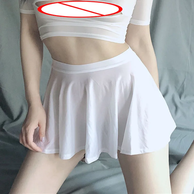 

Micro Mini Ice Silk Skirt Clubwear Sexy Sheer See Through Skirts Women A-Line Pleated Skirt Low Rise Waist Ruffled Skirt Top