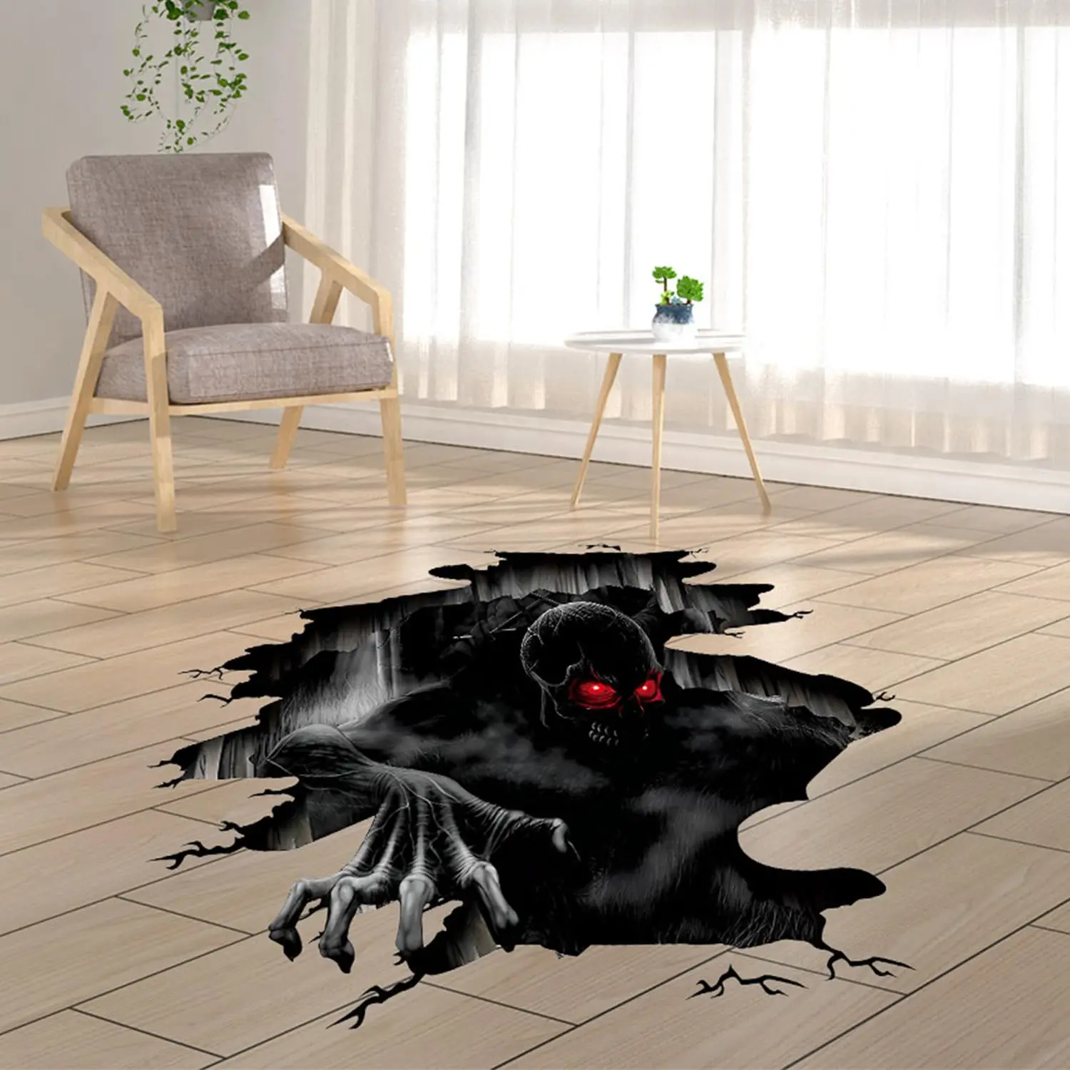 3D Halloween Wall & Floor Decals Scary Skeleton Sticker Waterproof PVC Bedroom Decoration, Customized