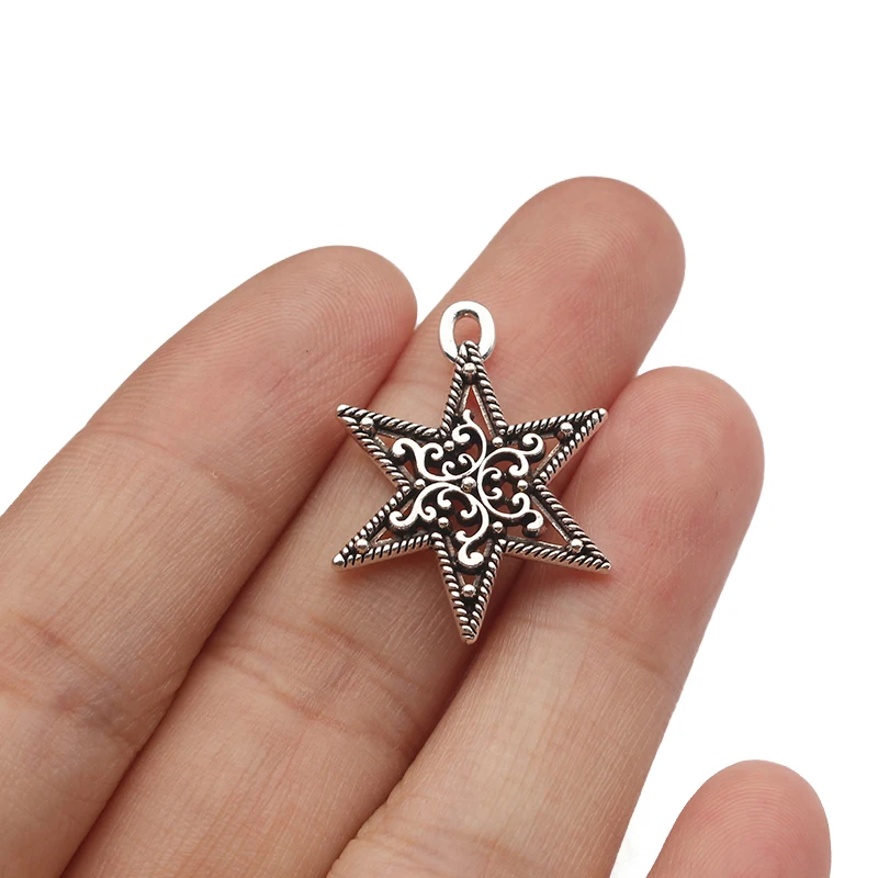 

10Pcs Zinc Alloy Hexagram Star Charms Vintage Tibetan Hollow Pattern Pendant for DIY Earrings Necklace Bracelet Making Supplies