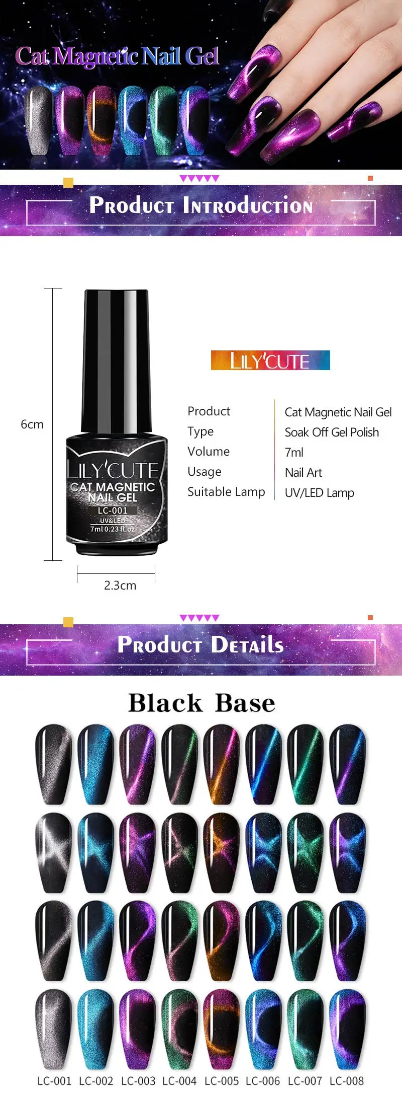 LILYCUTE 7 ml 9D Katze Magnetische Gel Nagellack Schillernden Magnet Semi Permanent Soak Off UV LED Maniküre Für Nail art Gel Lack – Detail 1