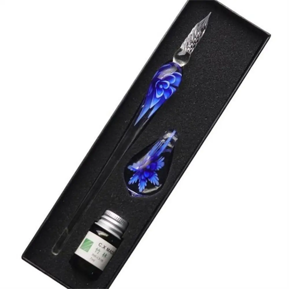

Art Painting Vintage Floral Dip Pen Filling Ink Smooth Glass Fountain Pen Signature Handmade Dipping Ink Pen Students Gifts