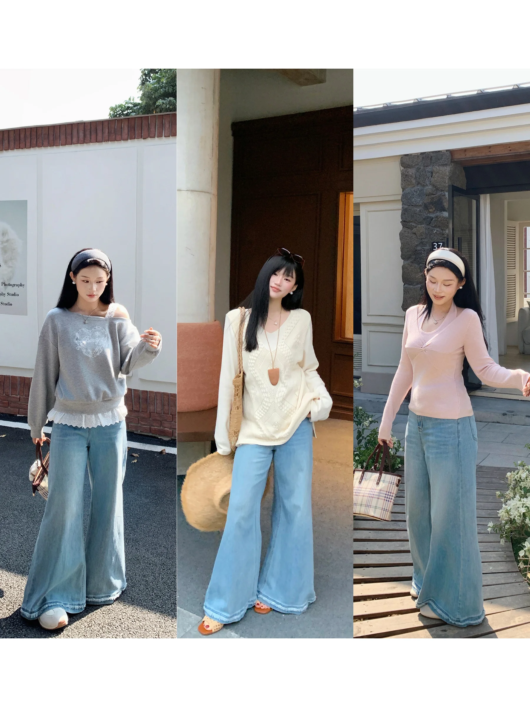 

Blue High Waist Fringed Hem Flared Jeans Women's Straight Leg Spring New Sle Casual Moon f Fi Mist Blue Island