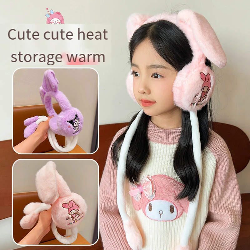 Child Pneumatic Earmuffs Winter Girl Sanrios Kuromi Anime Figure Kawaii Protection From Cold Keep Warm Ear Bags Girl Warm Ears