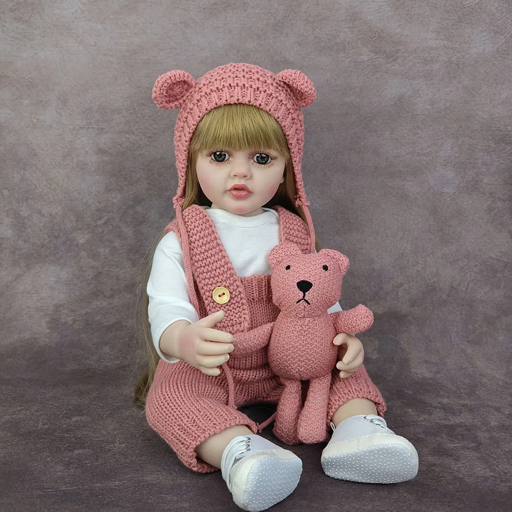 1 Piece Lifelike 55cm Realistic Doll Full Vinyl Long Hair Princess Reborn Dolls Girl Dress Up Game Toy Christmas Gift