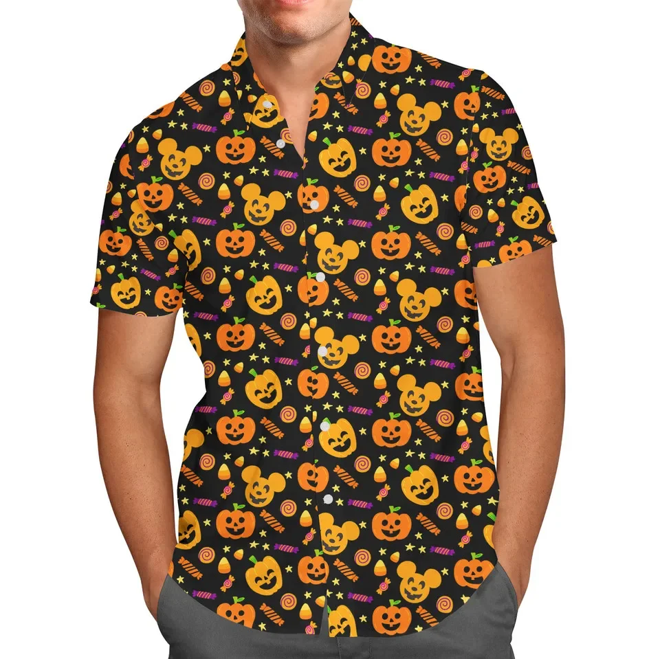 

2024 Disney Halloween Mickey Pumpkin and Candy Halloween Hawaiian Men's Shirt