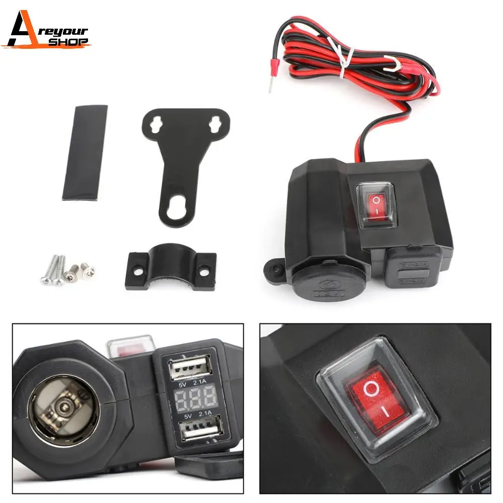 Areyourshop Universal USB Charger Power Adapter Socket Cell Phone GPS Waterproof 12v/24v with Voltmeter Motorcycle