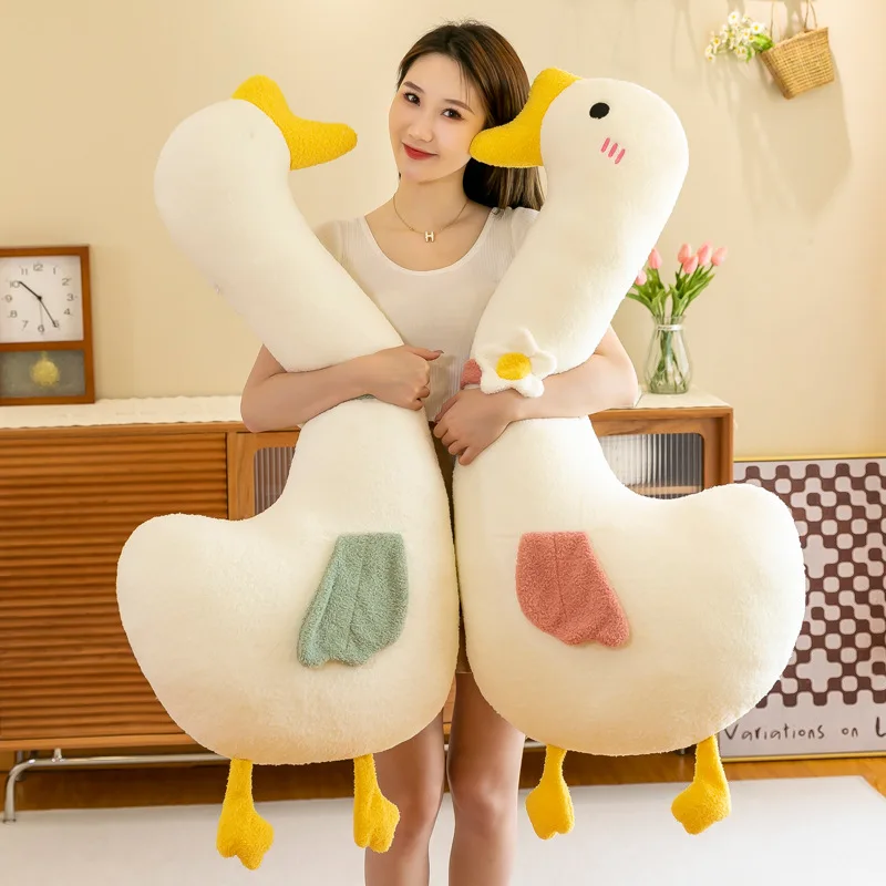 Cartoon Cute Pillow Cloud Big White Goose Stuffed Toy Clip Leg Sleeping Long Pillow Bed Pillow Doll Gift Room Sofa Decoration