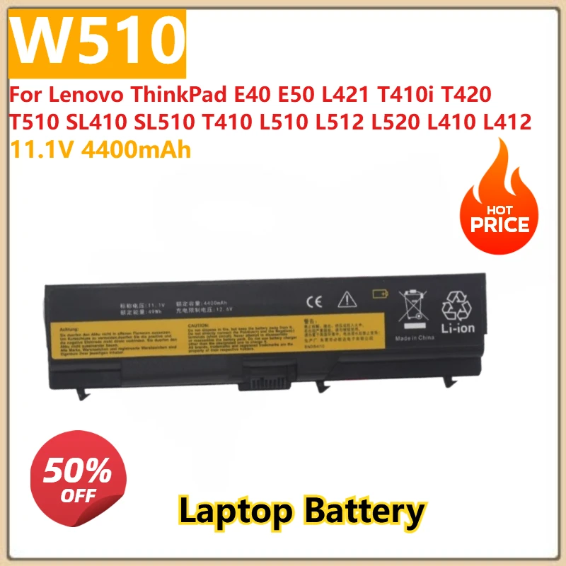 

For Lenovo ThinkPad E40 E50 L421 T410i T420 T510 SL410 SL510 T410 L510 L512 L520 L410 L412 Laptop Battery W510 11.1V 4400mAh