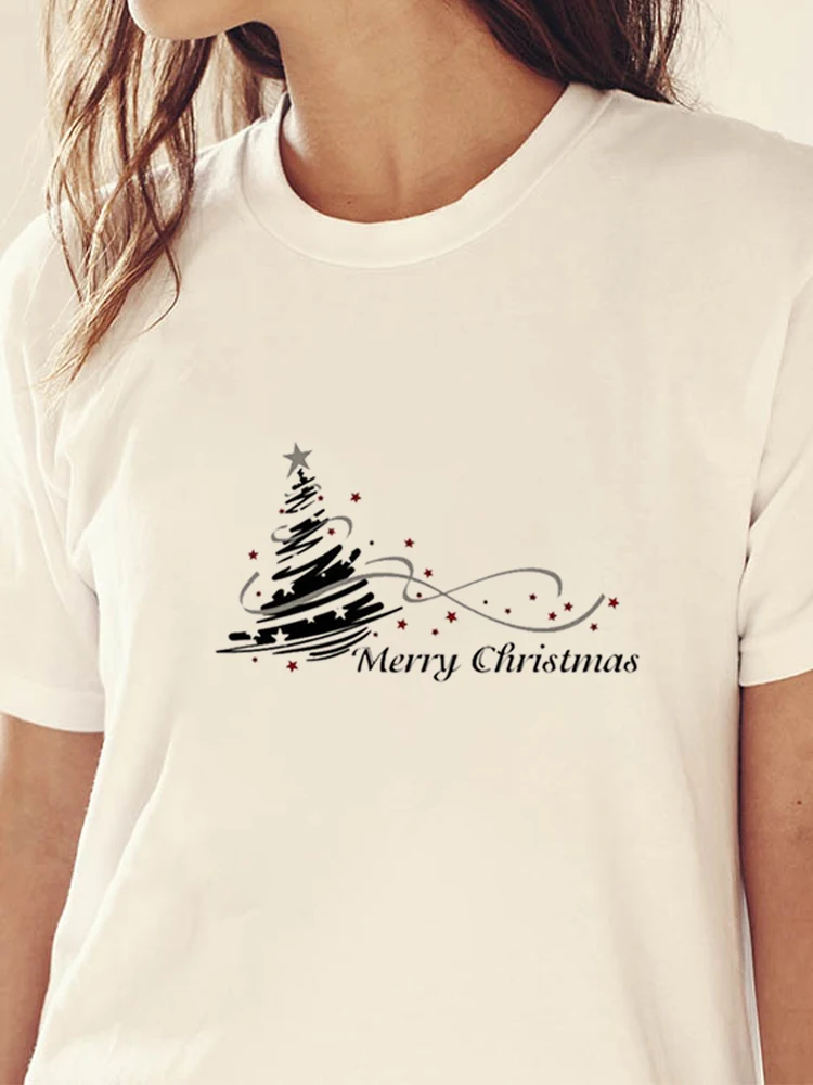 Women Fashion Merry Christmas Antlers Versatile Christmas T-Shirt Women Print Women Top Snowman Print Women Gift Short Sleeve