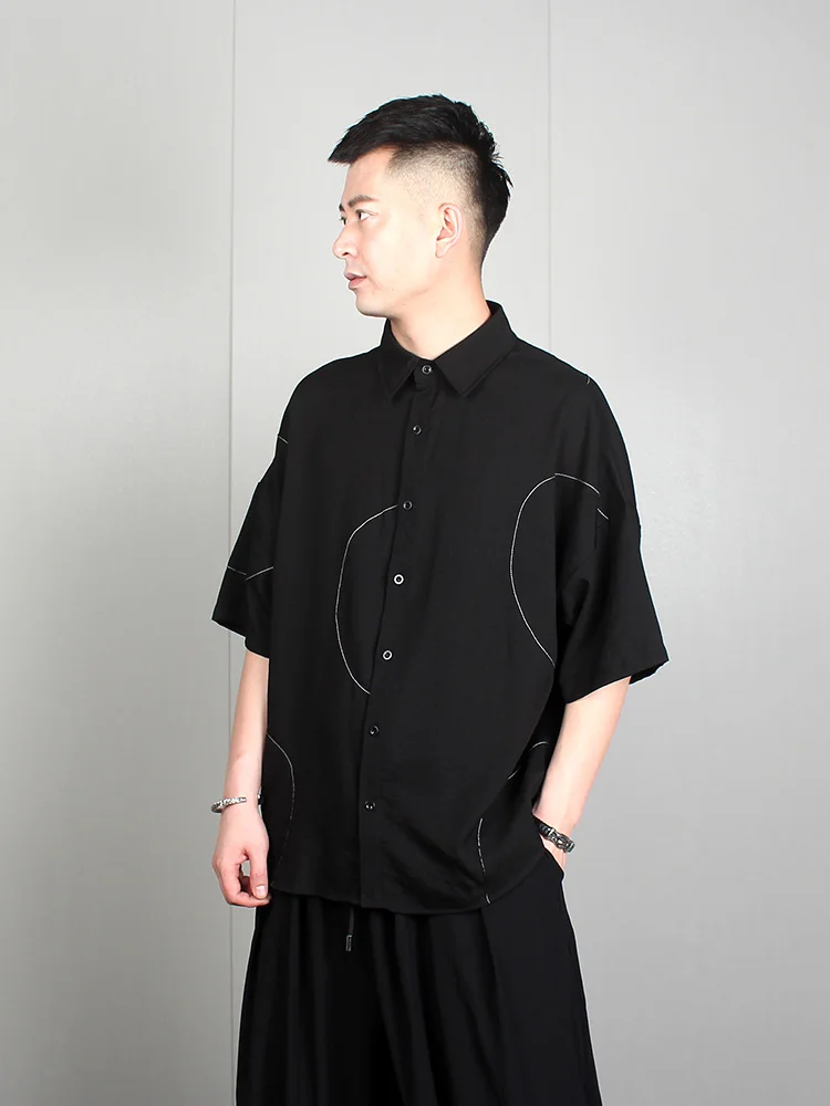 2022 summer dark line car line irregular loose casual five-cent sleeve shirt