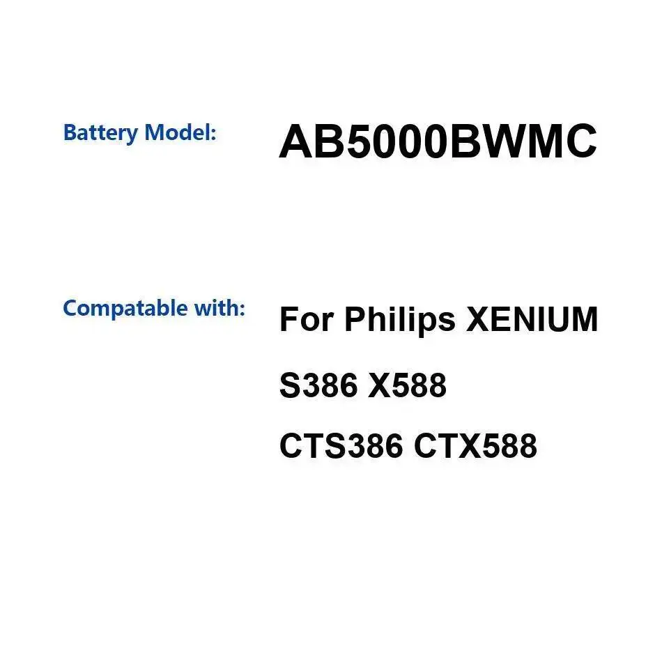 

Для Philips Xenium S386 X588 CTS386 CTX588 5000 мАч стабильный аккумулятор мобильного телефона AB5000BWMC хорошая низкотемпературная производительность