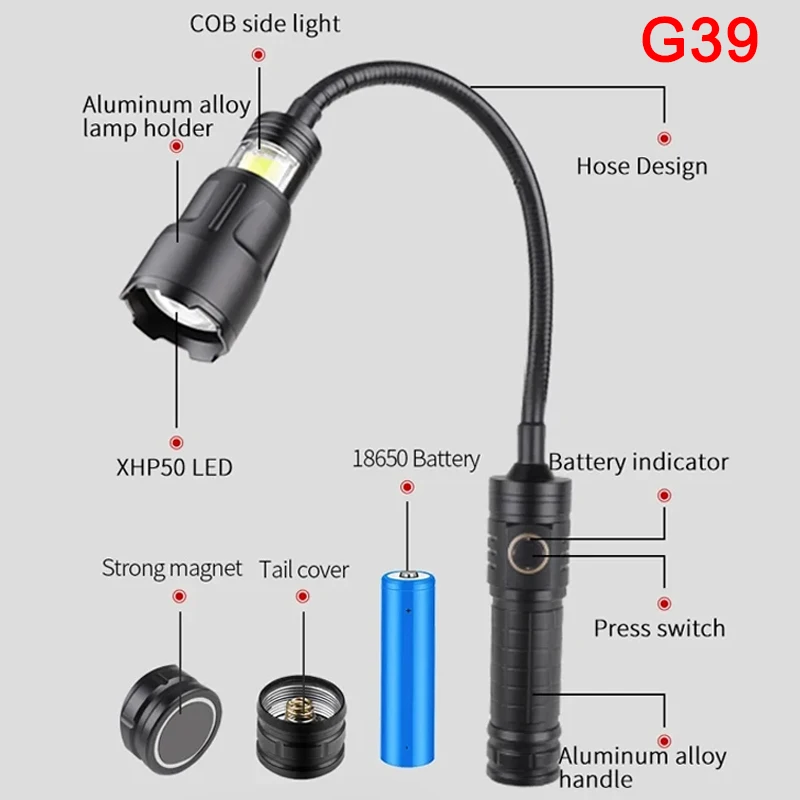 XHP50 Bright Torch Flexible COB LED Work Light USB Rechargeable LED Flashlight Magnetic Car Repairing Inspection Emergency Lamp